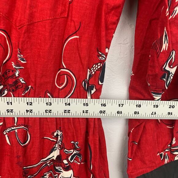Vintage Circle T Rodeo Motif Midi Dress Size 16 Red Black  Bronc Ride - Picture 6 of 12